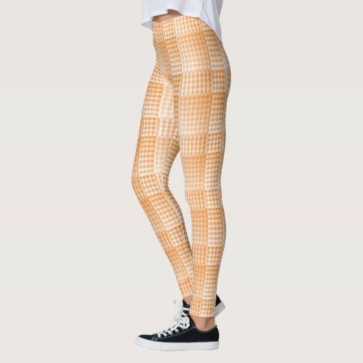 Orange White Checker Abstract Pattern レギンス (左)