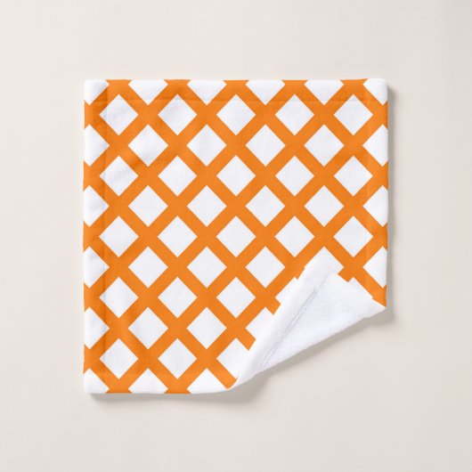 Orange White Checker Diamond Pattern ウォッシュタオル (ウォッシュタオル)