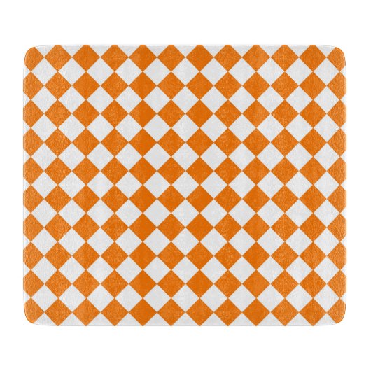 Orange White Checker Diamond Pattern カッティングボード (正面)