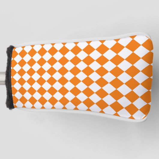 Orange White Checker Diamond Pattern ゴルフヘッドカバー (正面)