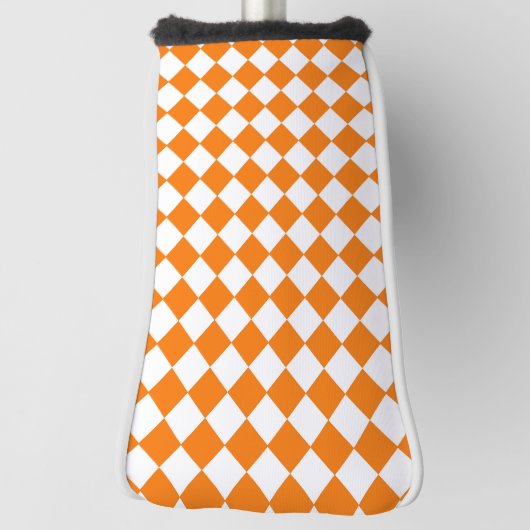 Orange White Checker Diamond Pattern ゴルフヘッドカバー (回転90)