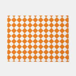Orange White Checker Diamond Pattern ドアマット