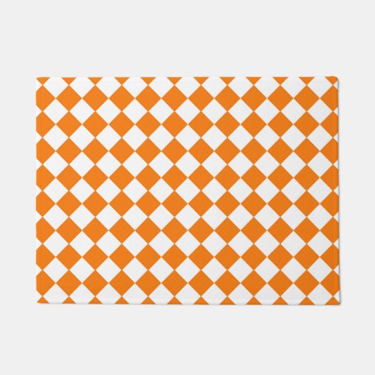 Orange White Checker Diamond Pattern ドアマット (正面)
