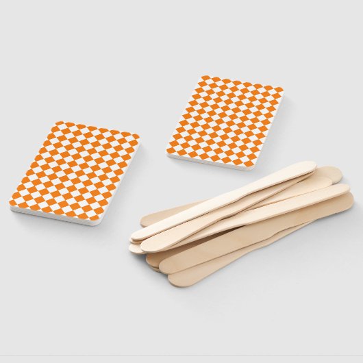 Orange White Checker Diamond Pattern ハンドファン (組立なし)