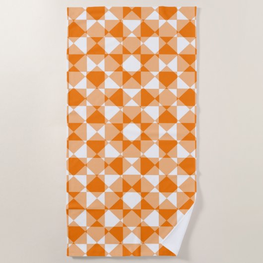 Orange White Checker Diamond Plaid Pattern ビーチタオル (正面)