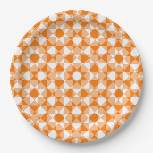 Orange White Checker Diamond Plaid Pattern ペーパープレート (正面)