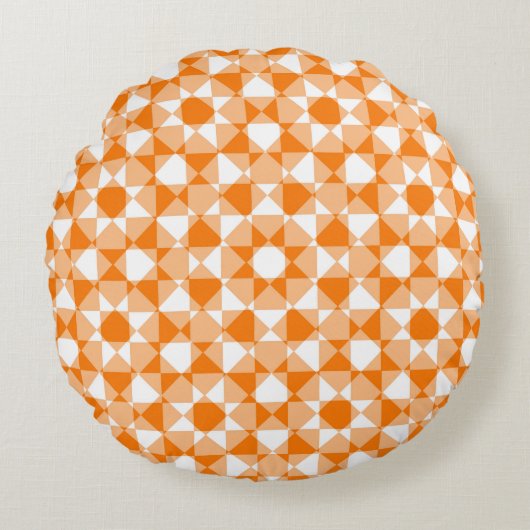 Orange White Checker Diamond Plaid Pattern ラウンドクッション (正面)
