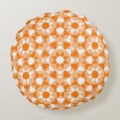 Orange White Checker Diamond Plaid Pattern ラウンドクッション (裏面)