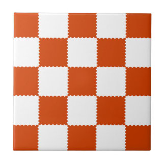 Orange & White Checkerboard Pattern タイル
