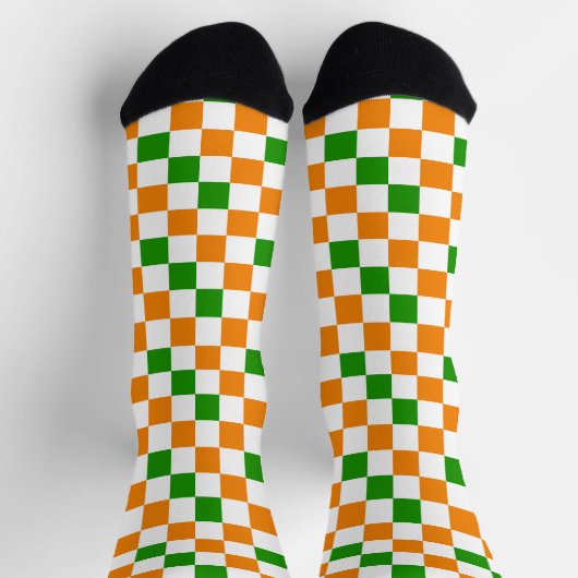 Orange White Green Checkered Pattern Design  ソックス (上部)