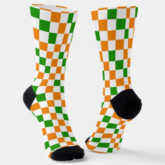 Orange White Green Checkered Pattern Design  ソックス (傾斜あり)