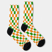 Orange White Green Checkered Pattern Design  ソックス (右)