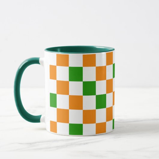 Orange White Green Checkered Pattern Design  マグカップ (左)