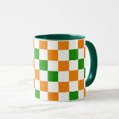 Orange White Green Checkered Pattern Design  マグカップ (正面右)