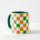 Orange White Green Checkered Pattern Design  マグカップ (正面左)