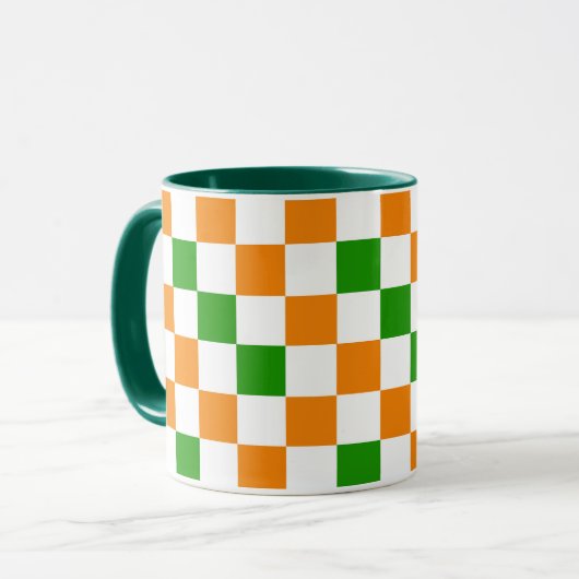 Orange White Green Checkered Pattern Design  マグカップ (正面左)