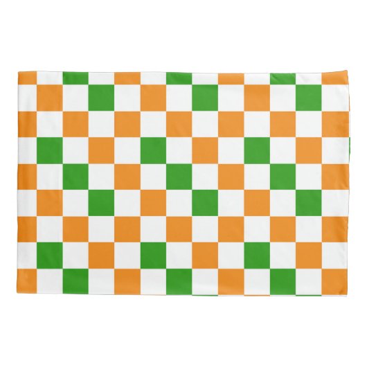Orange White Green Checkered Pattern Design  枕カバー (裏面)