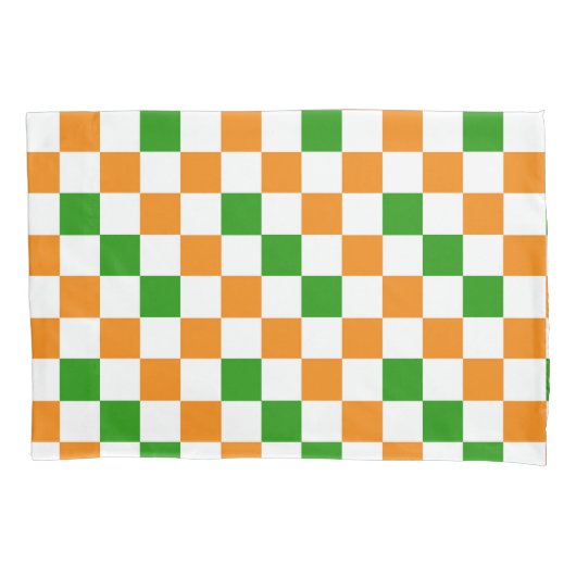 Orange White Green Checkered Pattern Design  枕カバー (正面)