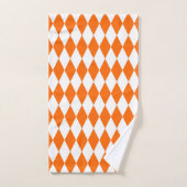 Orange White Harlequin Diamonds Checkers Design  バスタオルセット (ハンドタオル)