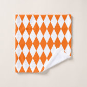 Orange White Harlequin Diamonds Checkers Design  バスタオルセット (ウォッシュタオル)
