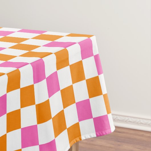 Orange White Pink Checkered Pattern Design  テーブルクロス (インサイチュ)