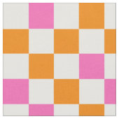 Orange White Pink Checkered Pattern Design  ファブリック (クローズアップ)