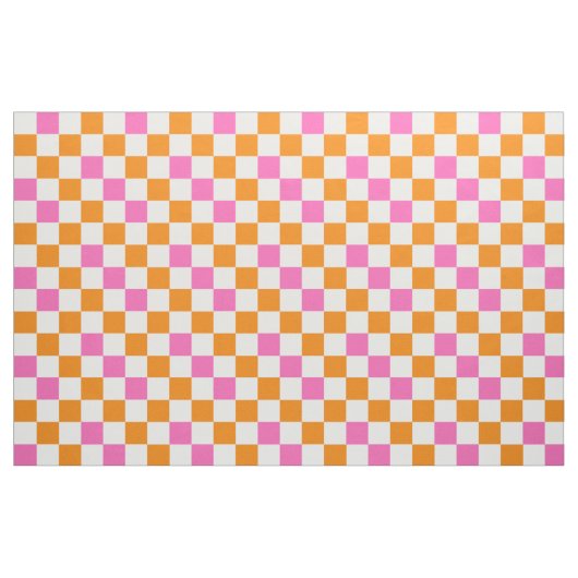 Orange White Pink Checkered Pattern Design  ファブリック (ファットクウォーター)