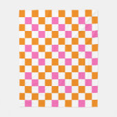 Orange White Pink Checkered Pattern Design  フリースブランケット (正面)