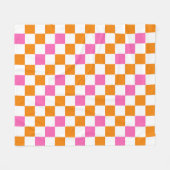 Orange White Pink Checkered Pattern Design  フリースブランケット (正面(横))