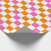 Orange White Pink Checkered Pattern Design  ラッピングペーパー (角)