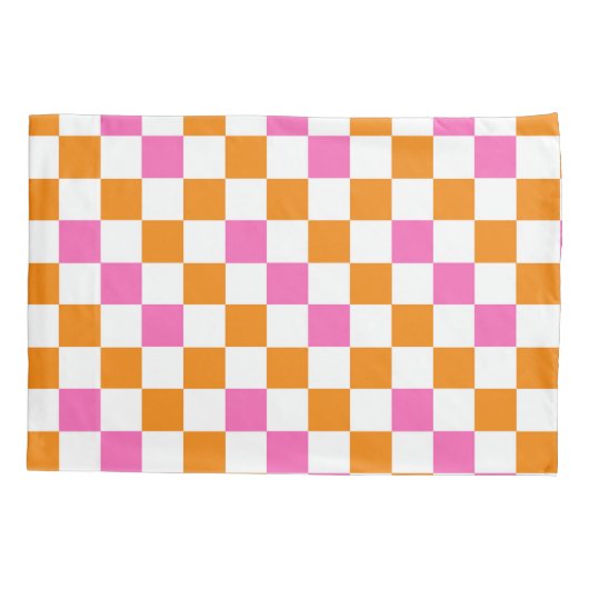Orange White Pink Checkered Pattern Design  枕カバー (裏面)
