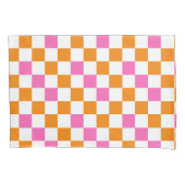 Orange White Pink Checkered Pattern Design  枕カバー (正面)