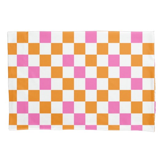Orange White Pink Checkered Pattern Design  枕カバー (正面)