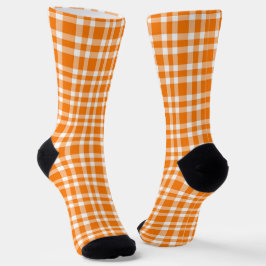 Orange White Plaid Pattern ソックス