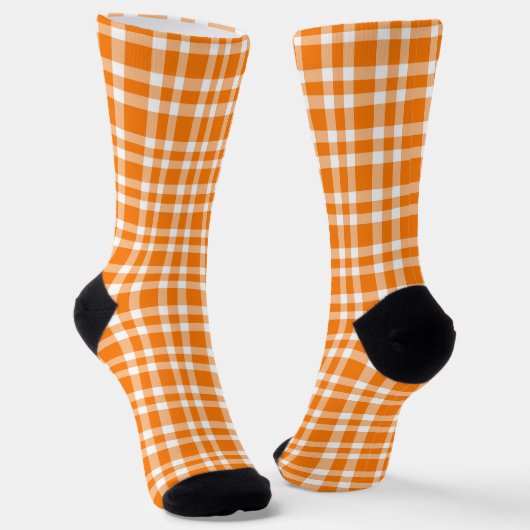Orange White Plaid Pattern ソックス (傾斜あり)