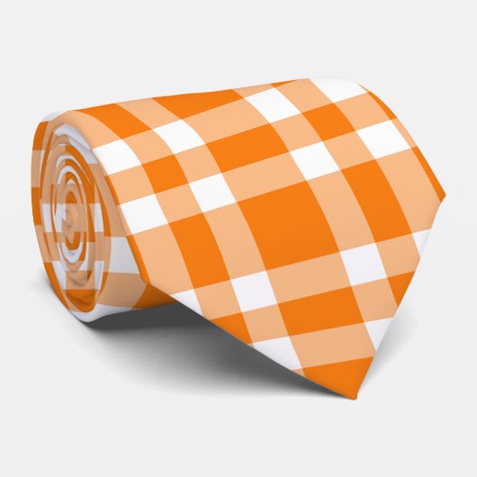 Orange White Plaid Pattern ネクタイ (ロール)