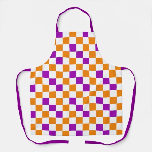 Orange White Purple Checkered Pattern Design  エプロン (正面)
