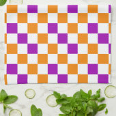 Orange White Purple Checkered Pattern Design  キッチンタオル (折り畳み)