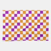 Orange White Purple Checkered Pattern Design  キッチンタオル (横)