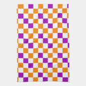 Orange White Purple Checkered Pattern Design  キッチンタオル (縦)