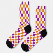 Orange White Purple Checkered Pattern Design  ソックス (左)