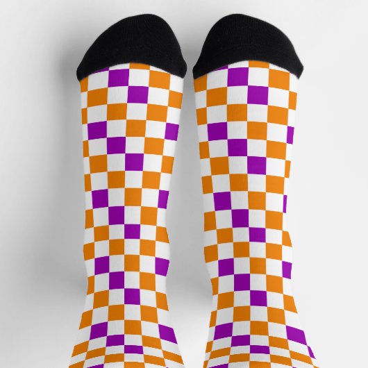 Orange White Purple Checkered Pattern Design  ソックス (上部)