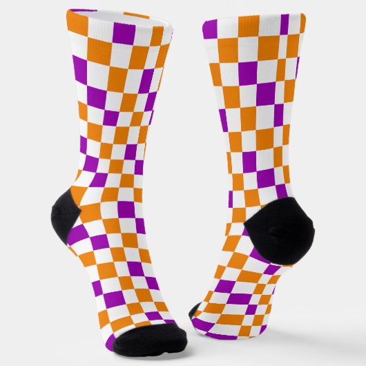 Orange White Purple Checkered Pattern Design  ソックス (傾斜あり)