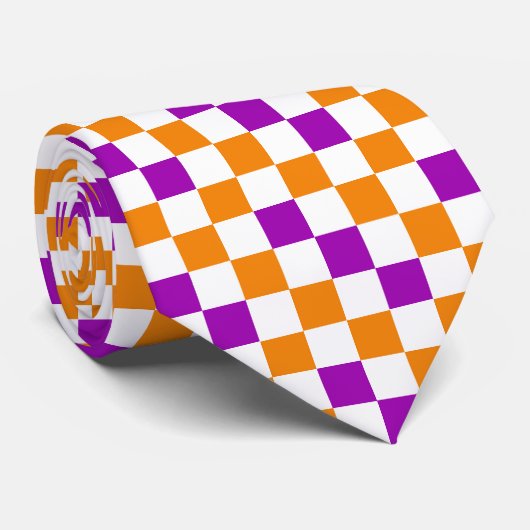 Orange White Purple Checkered Pattern Design  ネクタイ (ロール)