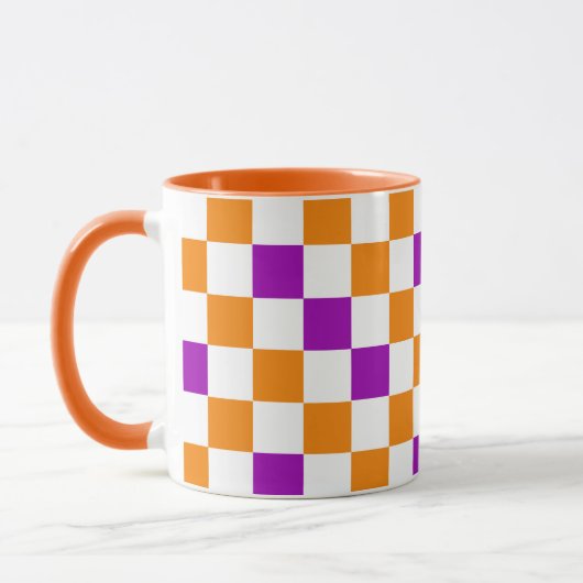 Orange White Purple Checkered Pattern Design  マグカップ (左)