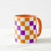 Orange White Purple Checkered Pattern Design  マグカップ (正面右)