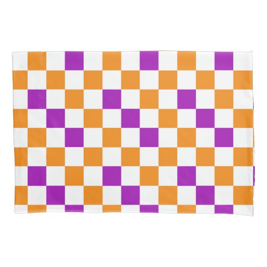 Orange White Purple Checkered Pattern Design  枕カバー (正面)