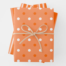 Orange & White Stylish & Fun Stripes & Polka Dots ラッピングペーパーシート