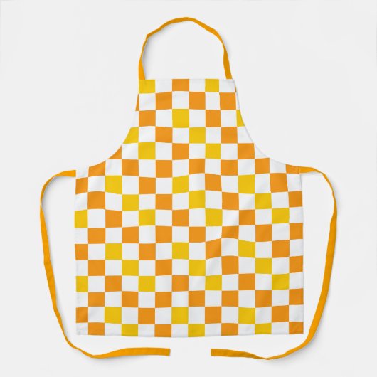 Orange White Yellow Checkered Pattern Design  エプロン (正面)