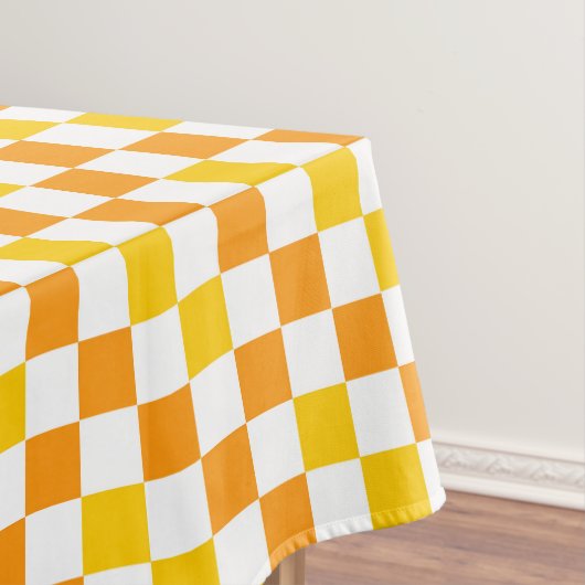 Orange White Yellow Checkered Pattern Design  テーブルクロス (インサイチュ)